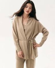 100% Cashmere Belted Shawl Collar Cardigan