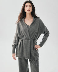 100% Cashmere Belted Shawl Collar Cardigan