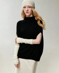 100% Cashmere Cap-Sleeve Mock Neck Loose Vest
