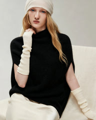 100% Cashmere Cap-Sleeve Mock Neck Loose Vest