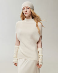 100% Cashmere Cap-Sleeve Mock Neck Loose Vest