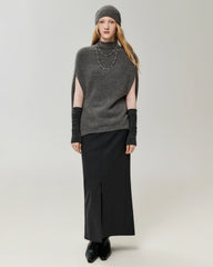 100% Cashmere Cap-Sleeve Mock Neck Loose Vest