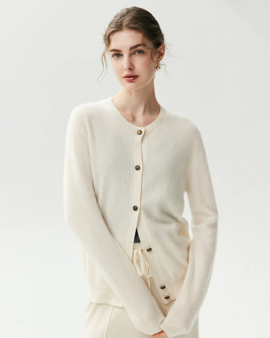 100% Cashmere Classic Crewneck Cardigan