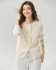 100% Cashmere Crewneck Button-Down Cardigan