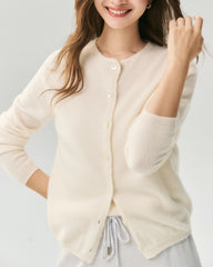 100% Cashmere Crewneck Button-Down Cardigan