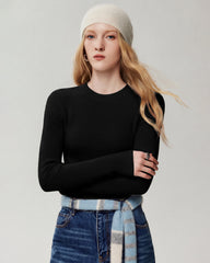 100% Cashmere Fitted Crewneck Knit Top