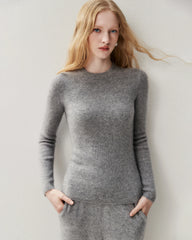100% Cashmere Fitted Crewneck Knit Top