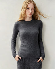 100% Cashmere Fitted Crewneck Knit Top