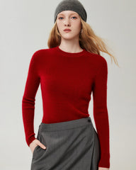 100% Cashmere Fitted Crewneck Knit Top