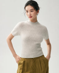 100% Cashmere Fitted Short Sleeve Sweater
