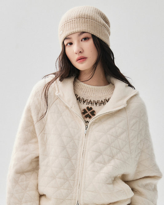 100% Cashmere Ribbed Cuffed Knit Beanie
