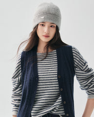 100% Cashmere Ribbed Cuffed Knit Beanie