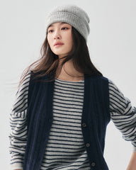 100% Cashmere Ribbed Cuffed Knit Beanie