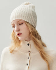 100% Cashmere Ribbed Knit Beanie