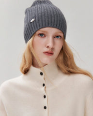 100% Cashmere Ribbed Knit Beanie