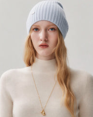 100% Cashmere Ribbed Knit Beanie