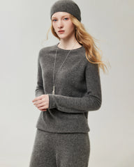 100% Cashmere Rolled-Edge Crew Neck Sweater