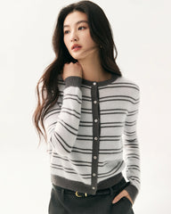 100% Cashmere Striped Cardigan