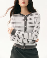 100% Cashmere Striped Cardigan