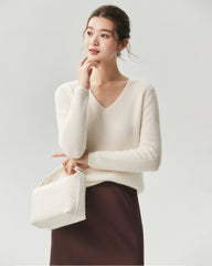 100% Cashmere V-Neck Ribbed Knit Sweater
