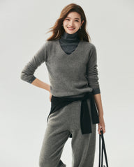 100% Cashmere V-Neck Ribbed Knit Sweater