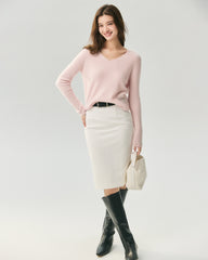 100% Cashmere V-Neck Ribbed Knit Sweater