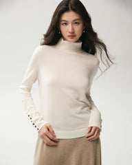 100% Merino Wool Button Cuff Turtleneck