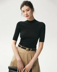 100% Merino Wool Mock Neck Short Sleeve Top