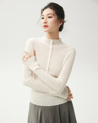 100% Merino Wool Ribbed Mock Neck Top