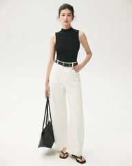 100% Merino Wool Sleeveless Mock Neck Top