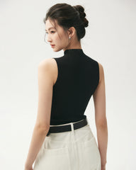 100% Merino Wool Sleeveless Mock Neck Top