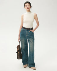 100% Merino Wool Sleeveless Mock Neck Top