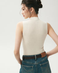 100% Merino Wool Sleeveless Mock Neck Top
