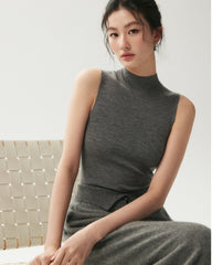 100% Merino Wool Sleeveless Mock Neck Top
