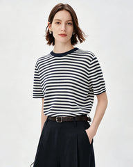 100% Mulberry Silk Jersey Striped T Shirt