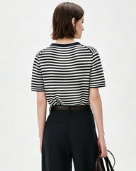 100% Mulberry Silk Jersey Striped T Shirt