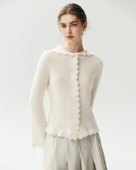 100% Pure Cashmere Crochet-Trim Hooded Cardigan
