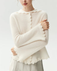 100% Pure Cashmere Crochet-Trim Hooded Cardigan