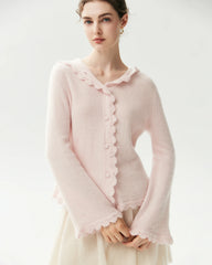 100% Pure Cashmere Crochet-Trim Hooded Cardigan