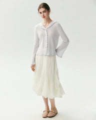 100% Pure Cashmere Crochet-Trim Hooded Cardigan