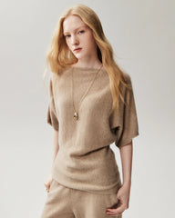 100% Cashmere Batwing Sleeve Boatneck Knit Top