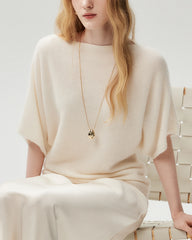 100% Cashmere Batwing Sleeve Boatneck Knit Top