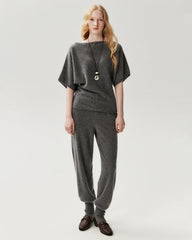 100% Cashmere Batwing Sleeve Boatneck Knit Top