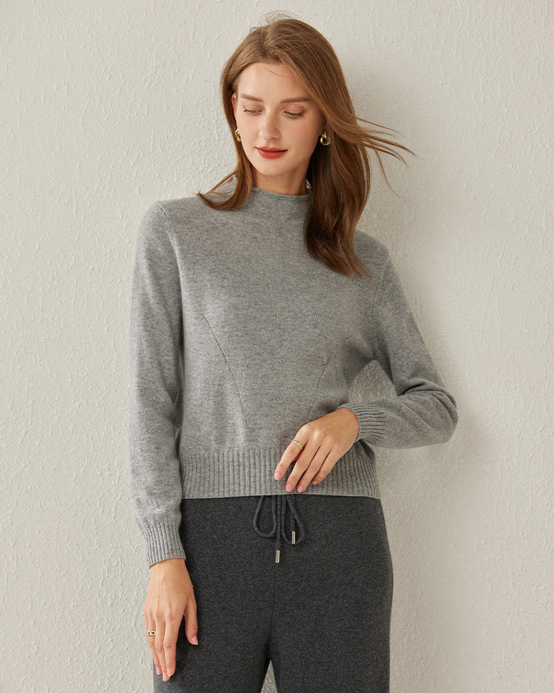 100% Cashmere Mock Neck Sweater For Women Grey
