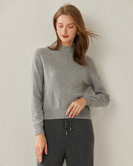 100% Cashmere Mock Neck Sweater For Women Grey
