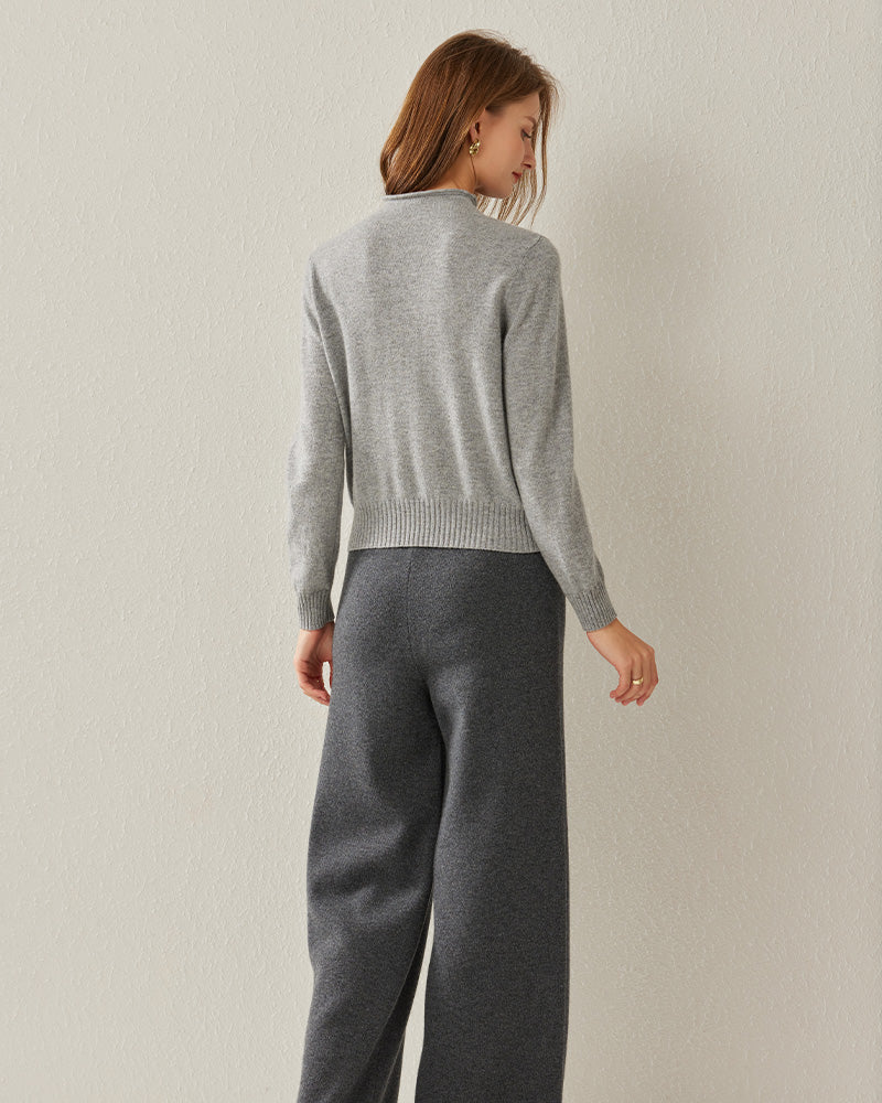 100% Cashmere Mock Neck Sweater For Women Grey