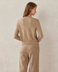 100% Cashmere Mock Neck Sweater For Women Khaki