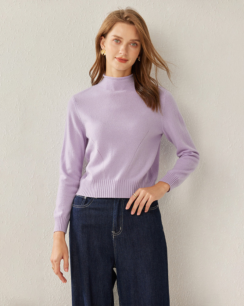 100% Cashmere Mock Neck Sweater For Women Purple