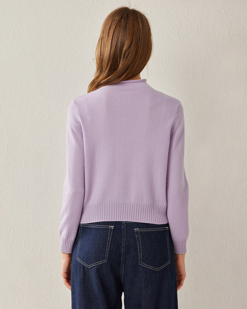 100% Cashmere Mock Neck Sweater For Women Purple