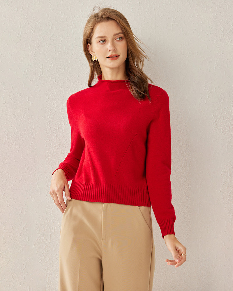 100% Cashmere Mock Neck Sweater For Women Red